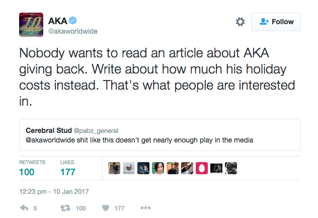 "Nobody wants to read an article about AKA giving back" - Says AKA